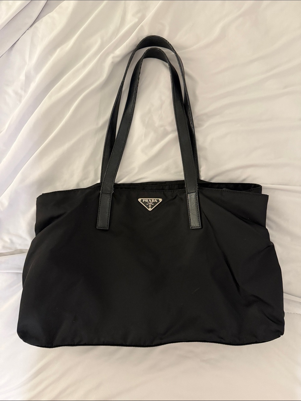 Prada Black Nylon Tote with Leather Straps